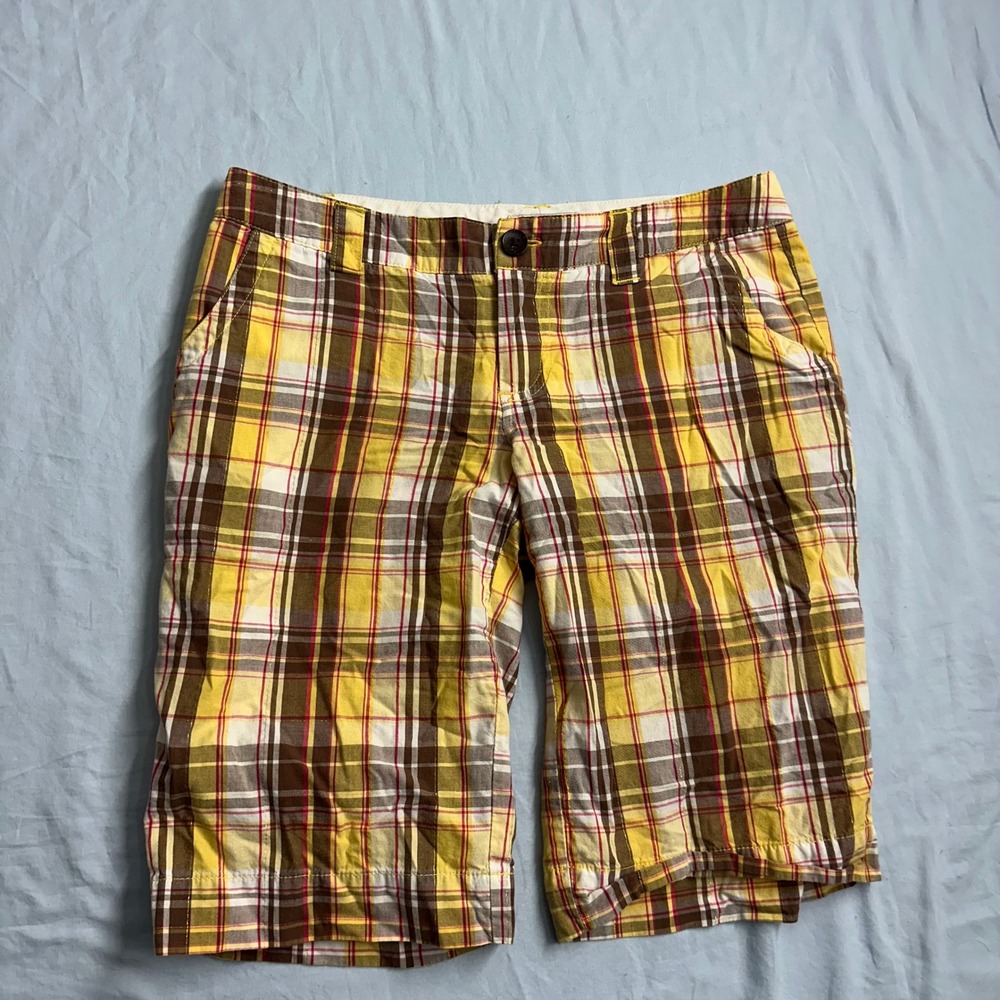 SO Juniors Plaid Bermuda Shorts Yellow Brown White Red Women's Size‎ 5
